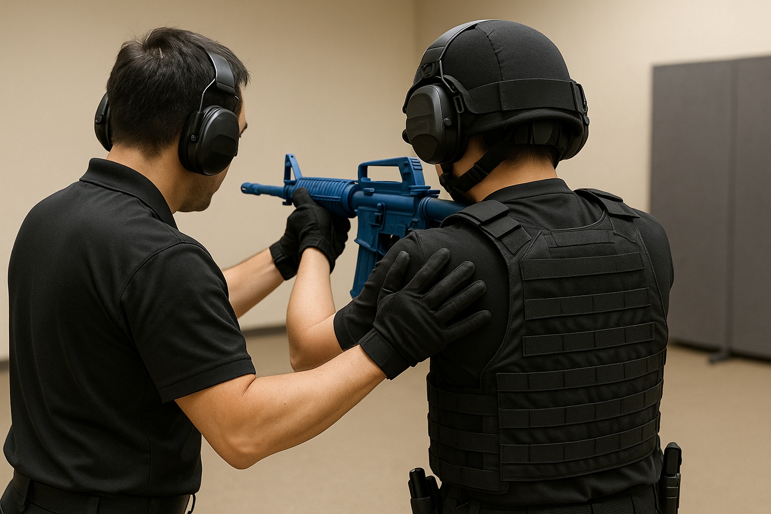 室内で模擬銃を用いた国内教練の様子