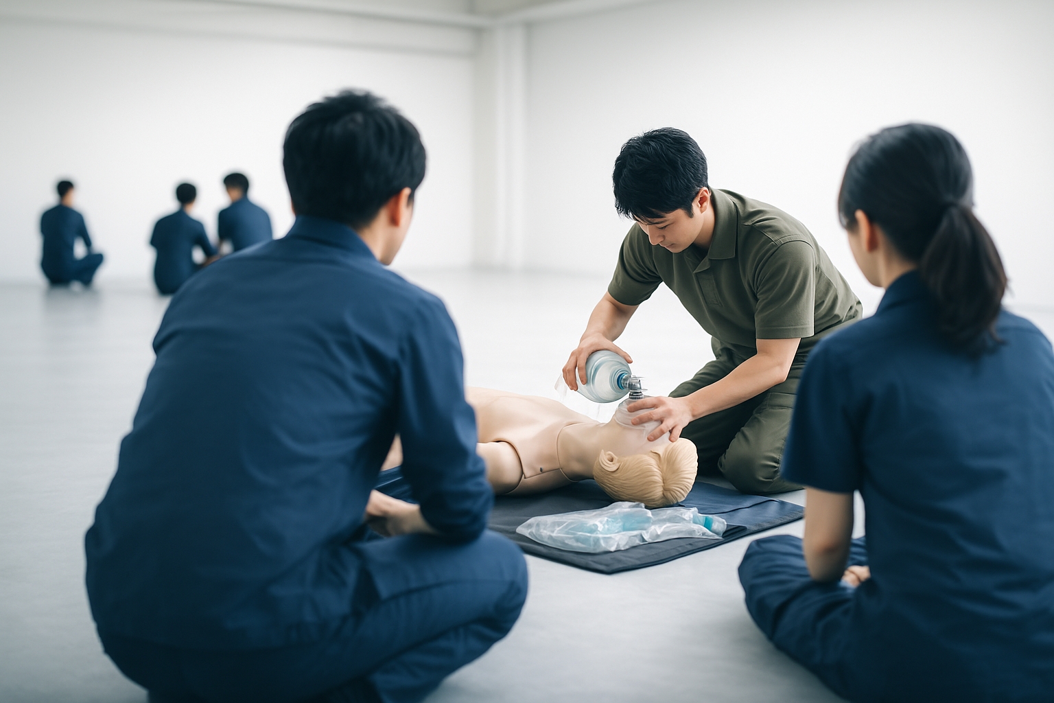 トレーニング用マネキンと止血帯・包帯のイメージ