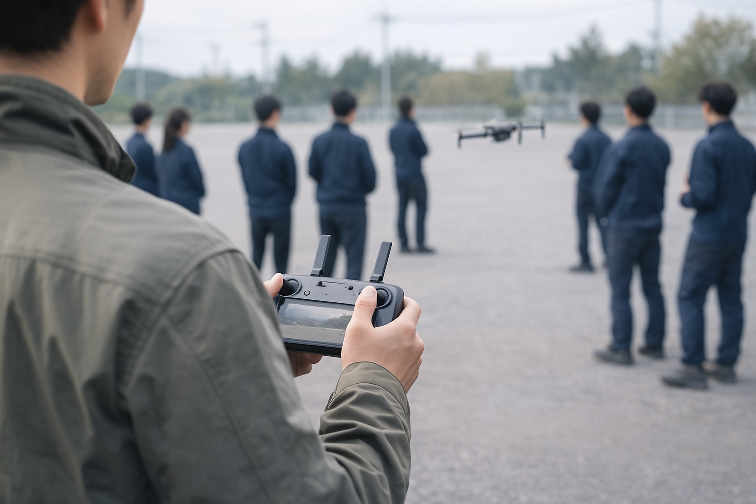 災害現場を俯瞰するドローン映像のイメージ
