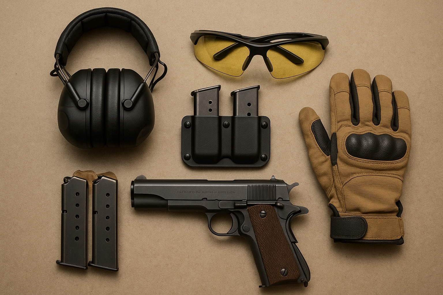 TFOC講習のイメージ(イヤマフ・シューティンググラス・ホルスターなどの安全装備)