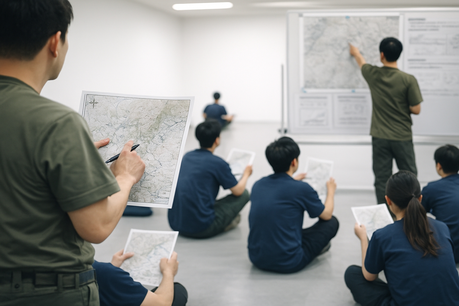 屋外で地図を見ながらルートを検討しているバディチーム