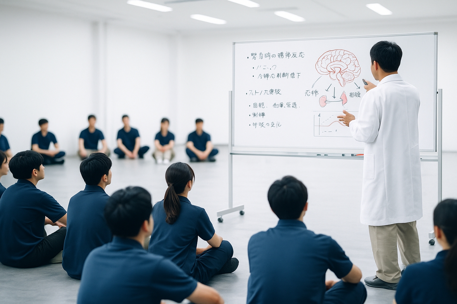 暗所や大きな音の中で訓練する受講者のイメージ